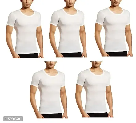 PACK OF 5 - Men's 100% Soft Cotton White RNS Undershirt Half Sleeves Vest-thumb0
