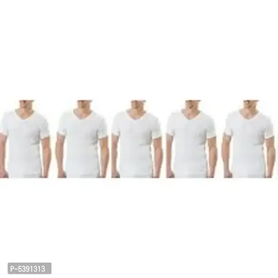 PACK OF 5 - Men's 100% Plain Cotton White RNS Undershirt Half Sleeves Vest-thumb0
