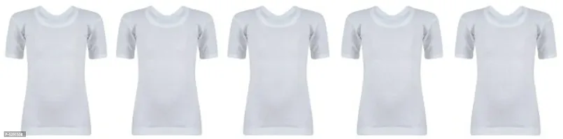 PACK OF 5 - Men's 100% Stylist Cotton White RNS Undershirt Half Sleeves Vest-thumb0