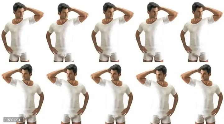 PACK OF 10 - Men's 100% Dailywear Cotton White RNS Undershirt Half Sleeves Vest