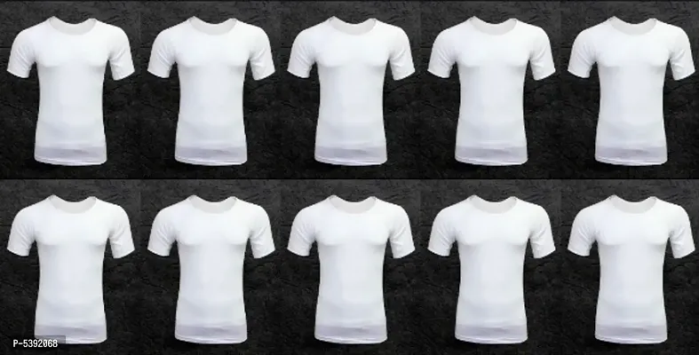 PACK OF 10 - Men's 100% Premium Comfert White RNS Undershirt Half Sleeves Vest-thumb0