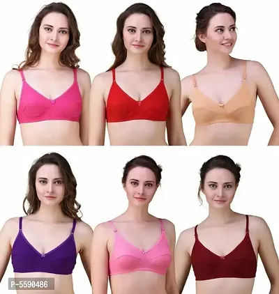 PACK OF 6 - REGULAR COTTON NON PADDED MULTI-COLOR BRA-thumb0