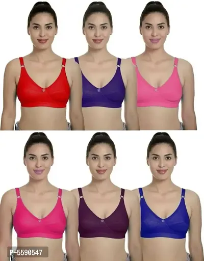 PACK OF 6 - STYLISH COTTON NON PADDED MULTI-COLOR BRA