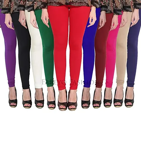 Trendy Womens Cotton Lycra Solid Leggings (Pack Of 10)
