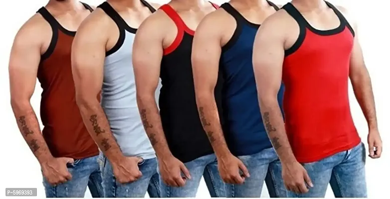 Pack of 5  - Men's Solid Premium Regular Stylish Gym Vests.-thumb0