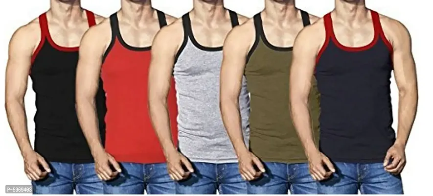 Pack of 5 - Men's Solid  Regular Stylish Gym Vests.-thumb0
