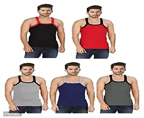 Pack of 5 - Men's  ALL Day Solid Gym Vests.-thumb0
