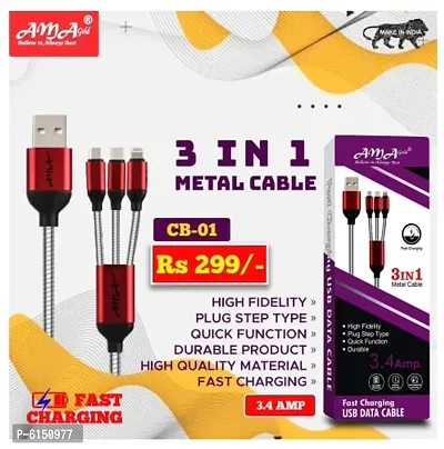 Universal CB-01 3 in 1 Multi Pin Fast Charging / Data Cable - 1m-thumb0