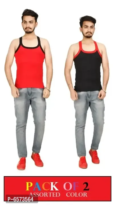 PACK OF 2 - Mens Classic Comfort Cotton Gym Vests-thumb0