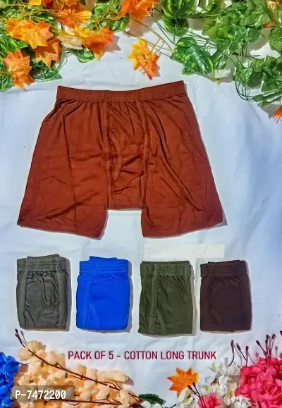 PACK OF 5 - Classy Cotton Long Trunk for Men  Boys - Assorted Color