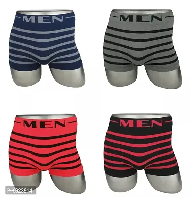 PACK OF 4 - Mens Sassy Striped Boxer Trunks - Assorted color