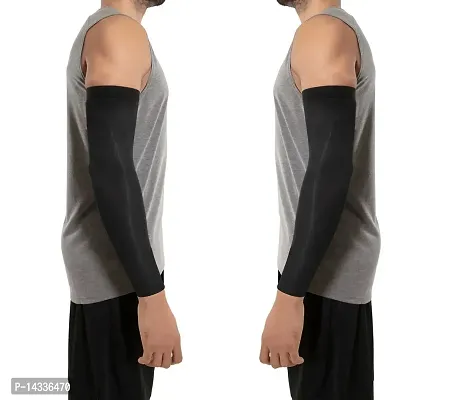 Pair of 1- Classic Soft Comfort Arm Sleeves -  for Men  Women - BLACK-thumb0