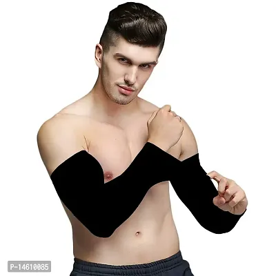 Pair of 1- Premium Soft Arm Sleeves -  for Men  Women - BLACK-thumb0