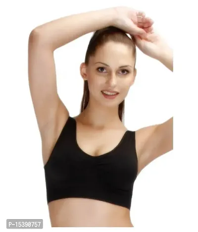 PACK OF 1 - Premium Solid Air Sports Bra for Women  Girls - FREE SIZE (SIZE 28 TO 36) - BLACK-thumb0