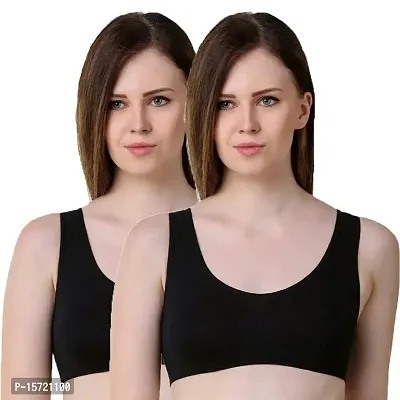 PACK OF 2 - Modern Comfy Air Sports Bra for Women  Girls - FREE SIZE (SIZE 28 TO 36) - BLACK-thumb0