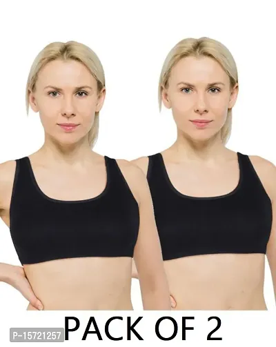 PACK OF 2 - Modern Soft Air Sports Bra for Women  Girls - FREE SIZE (SIZE 28 TO 36) - BLACK