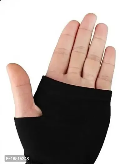 Pair of 1- Micro Fiber With Thumb Arm Cover Sleeves -  for Men  Women - BLACK-thumb2