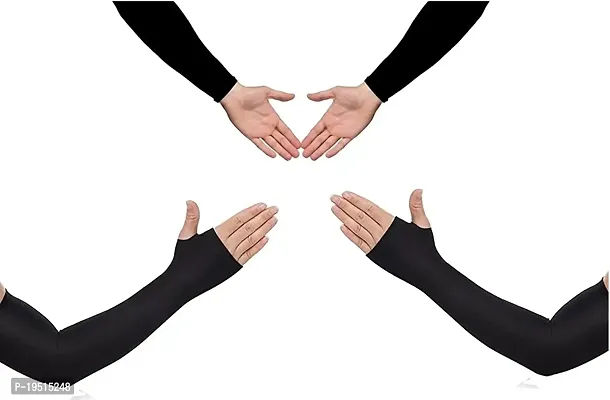 Pair of 1- Micro Fiber With Thumb Arm Cover Sleeves -  for Men  Women - BLACK-thumb3