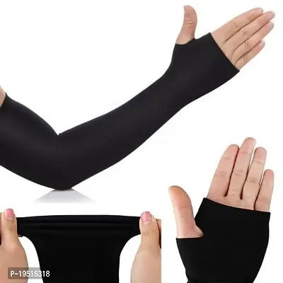 Pair of 1- Soft Micro Fiber With Thumb Arm Cover Sleeves -  for Men  Women - BLACK-thumb0