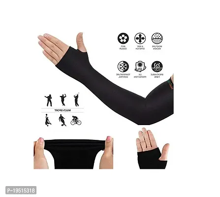 Pair of 1- Soft Micro Fiber With Thumb Arm Cover Sleeves -  for Men  Women - BLACK-thumb2