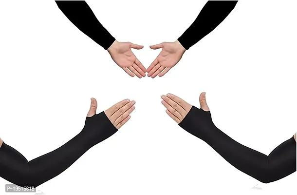 Pair of 1- Soft Micro Fiber With Thumb Arm Cover Sleeves -  for Men  Women - BLACK-thumb3