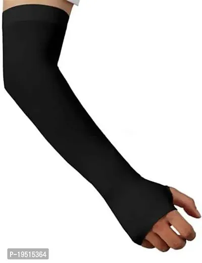 Pair of 1- Solid Micro Fiber With Thumb Arm Cover Sleeves -  for Men  Women - BLACK-thumb0