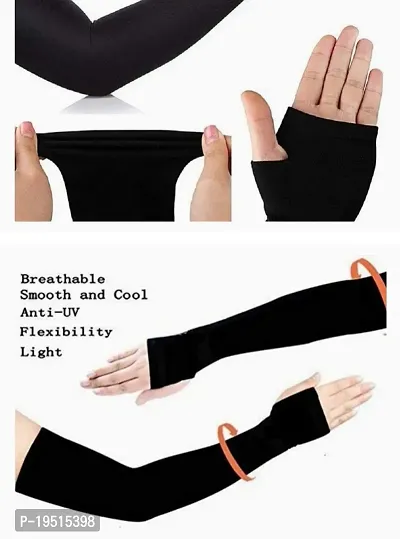 Pair of 1- Plain  Micro Fiber With Thumb Arm Cover Sleeves -  for Men  Women - BLACK