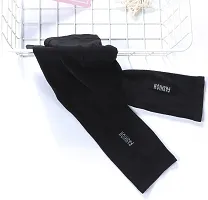 Pair of 1- Plain  Micro Fiber With Thumb Arm Cover Sleeves -  for Men  Women - BLACK-thumb1