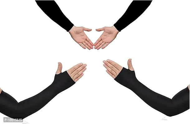 Pair of 1- Perfect Soft Micro Fiber With Thumb Arm Cover Sleeves -  for Men  Women - BLACK-thumb3