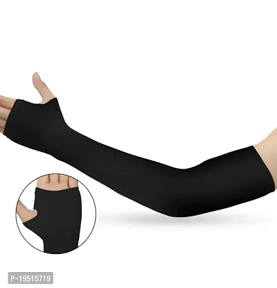 Pair of 1- Super Micro Fiber With Thumb Arm Cover Sleeves -  for Men  Women - BLACK