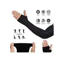 Pair of 1- Super Micro Fiber With Thumb Arm Cover Sleeves -  for Men  Women - BLACK-thumb1