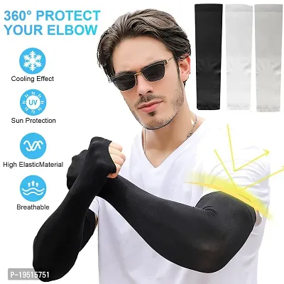 Pair of 1- Superior Micro Fiber With Thumb Arm Cover Sleeves -  for Men  Women - BLACK