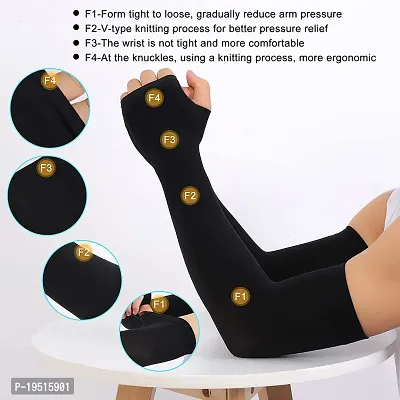 Pair of 1- Classicy Micro Fiber With Thumb Arm Cover Sleeves -  for Men  Women - BLACK-thumb4