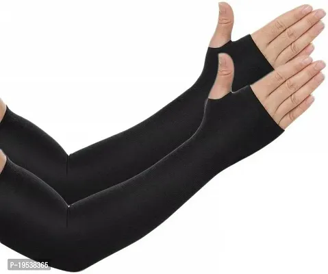 Pair of 1- Comfort Classic Micro Fiber With Thumb Arm Cover Sleeves -  for Men  Women - BLACK-thumb0