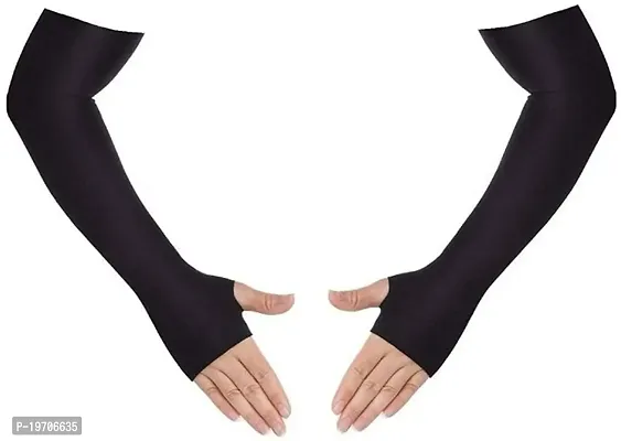 Pair of 1- Ultra Casual Micro Fiber With Thumb Arm Cover Sleeves -  for Men  Women - BLACK-thumb0