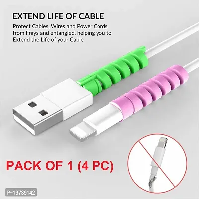 Premium Spiral Charger Cable Protectors for Wires Protector Data Cable Saver Charging Cord Protective Cable Cover Set of 1 (4 Pieces)-thumb0