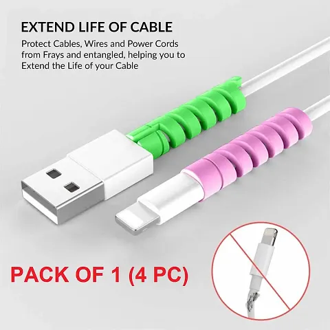 Premium Spiral Charger Cable Protectors for Wires Protector Data Cable Saver Charging Cord Protective Cable Cover Set of 1 (4 Pieces)