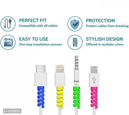 Unique Spiral Charger Cable Protectors for Wires Protector Data Cable Saver Charging Cord Protective Cable Cover Set of 1 (4 Pieces)-thumb3