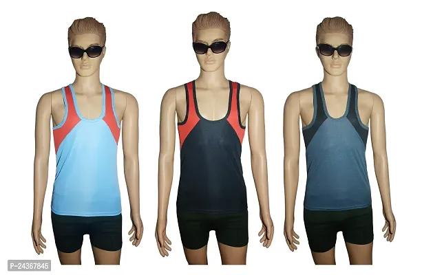 COMBO OF 3 - GLOBAL MENS SLIM FIT SPORTS VESTS - MULTI-COLOR-thumb0