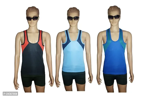 COMBO OF 3 - ALL DAY SOFT MENS SLIM FIT SPORTS VESTS - MULTI-COLOR