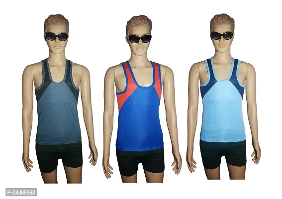 COMBO OF 3 - GLOBAL CLASSY MENS SLIM FIT SPORTS VESTS - MULTI-COLOR