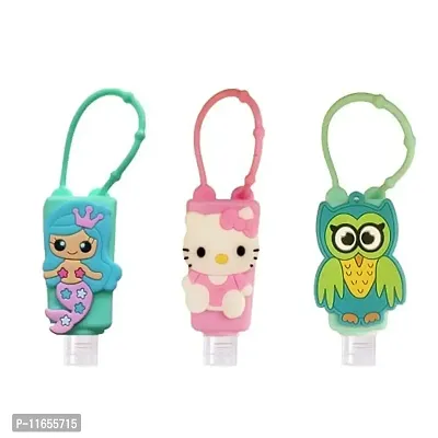 Hand Sanitizer Holder for hand bag 30ml kids cartoon characters with Refill Empty bottles Random Design - PACK OF 3-thumb2