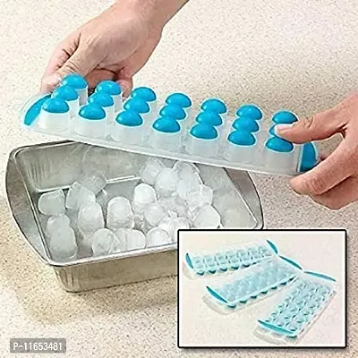 Prishka Toyo Silicone Pop-up Ice Tray with Transparent LID, Ice Tray Freezer,21 Ice Cube Tray, Ice Tray, (Blue, Pink and Red) - (Pack of 4)-thumb3