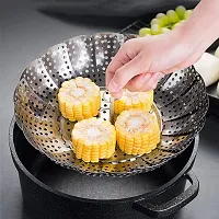 Maha creation Stainless Steel Vegetable Steamer Basket for Pots and Pans, Adjustable Folding Retractable Steamer Fruit Basket Storage Steaming Tray, Household.-thumb2