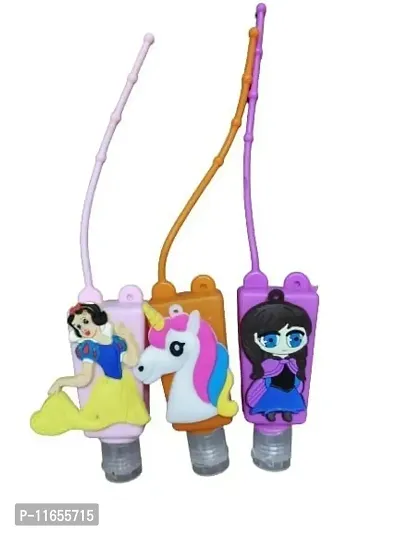 Hand Sanitizer Holder for hand bag 30ml kids cartoon characters with Refill Empty bottles Random Design - PACK OF 3-thumb0