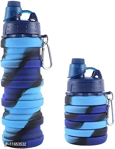 Maha creation Silicone Folding bottle Expandable and Foldable Light Weight Water Bottle; Silicon Portable Leak Proof Collapsible water bottle 500ml (Multicolor/Multidesign) Set01