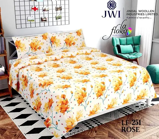 Cotton Villas 3D Printed Microfiber Yelo Patti Bedsheet for Double Bed with 2 Pillow Cover Microfiber and Cotton Mix Color White (88 X 88 inch )