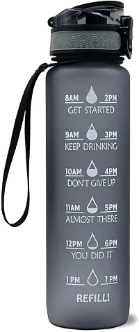 For Adults Water Bottle For Gym Office With Drinking Water Reminder 1000 Ml Bottle Pack Of 1 Black Plastic-thumb2