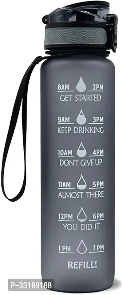 For Adults Water Bottle For Gym Office With Drinking Water Reminder 1000 Ml Bottle Pack Of 1 Black Plastic-thumb3