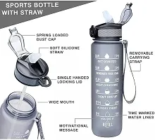 For Adults Water Bottle For Gym Office With Drinking Water Reminder 1000 Ml Bottle Pack Of 1 Black Plastic-thumb1